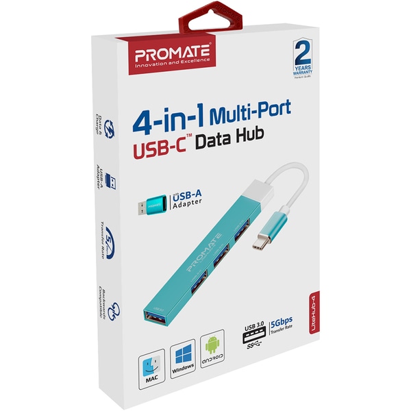 Hub USB PROMATE LiteHub-4, USB 3.0, albastru