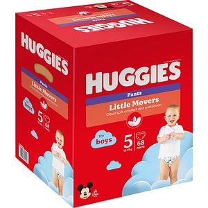 Scutece chilotel HUGGIES Little Movers Box nr 5, Baiat, 12-17 kg, 68 buc