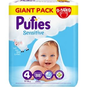 Scutece PUFIES Sensitive Maxi nr 4, 9-14 kg, 88 buc