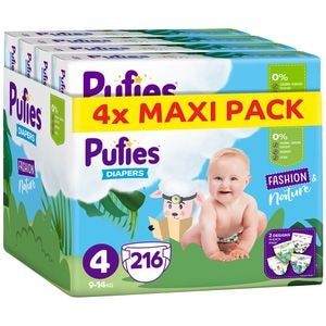 Scutece PUFIES Fashion&Nature Maxi nr 4, Unisex, 9-14 kg, 216 buc