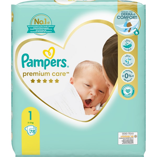 Scutece PAMPERS Premium Care Nou Nascut nr 1, Unisex, 2-5 kg, 78 buc