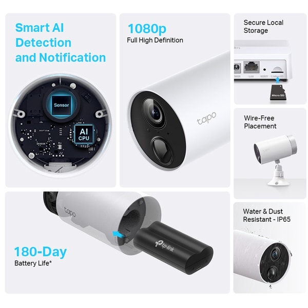 Kit de supraveghere video TP-LINK Tapo C400S2, Full HD 1080p, IR, Night Vision, 2 camere IP Wi-Fi cu acumulatori, alb