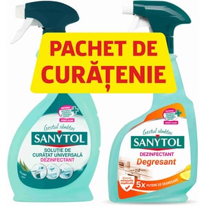 Pachet SANYTOL: Spray dezinfectant suprafete, 500 ml + Ultra degresant bucatarie, 500 ml