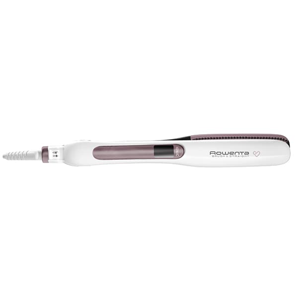 Placa de indreptat parul ROWENTA Premium Care Brush & Straight SF7510F0, LCD, invelis keratina, alb-roz