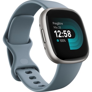 Smartwatch FITBIT Versa 4, Android/iOS, GPS, NFC, silicon, Waterfall Blue / Platinum Aluminum