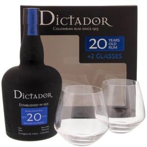 Set Rom Dictador 20YO, 0.7L + 2 pahare
