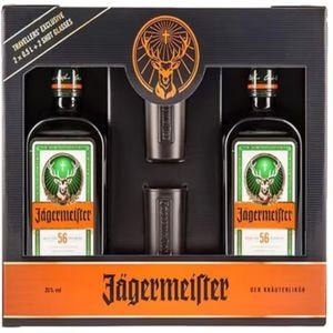 Set Lichior Jagermeister Twin, 2 x 0.5L + 2 shots