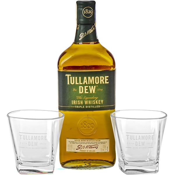 Pachet Whisky Tullamore Dew, 0.7L + 2 pahare 