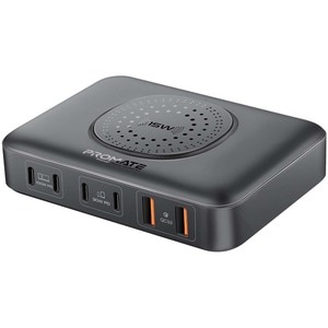 Statie incarcare wireless PROMATE PowerBase-GaN100, 4xUSB-C Power Delivery 30W-100W, 2xUSB-A Quick Charge 30W, Wireless 15W, negru