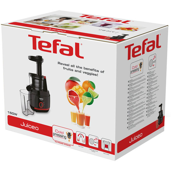Storcator fructe si legume TEFAL Juiceo ZC150838, 0.8l, 150W, 2 trepte viteza, negru-rosu