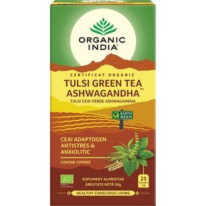 Ceai verde ORGANIC INDIA Tulsi Ashwagandha, 25 plicuri, 50g