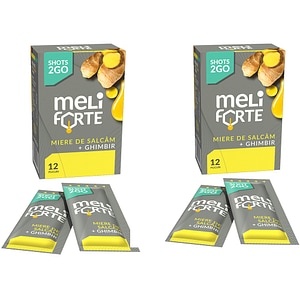 Pachet 2 x Miere de salcam si ghimbir x 12 plicuri, 240 g, MELIFORTE