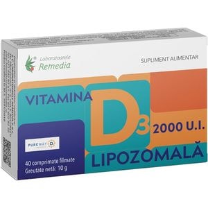 Supliment alimentar Vitamina D3 2000UI Lipozomala, 40 comprimate filmate, LABORATOARELE REMEDIA