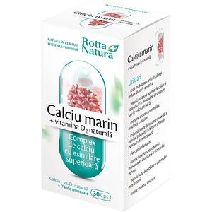 Supliment alimentar Calciu Marin + Vitamina D2 Naturala, 30 capsule, ROTTA NATURA