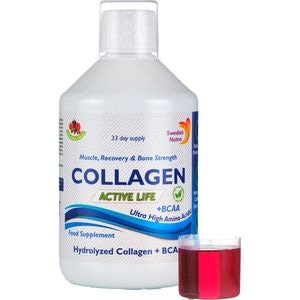 Colagen Active Life Hidrolizat Tip 1, 2 si 3 5000 mg + Complex BCAA + Vitamina C + B5 + B6 + Acid Hialuronic, 500 ml, SWEDISH NUTRA