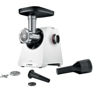 Masina de tocat carne BOSCH MFWS420W, 2.5kg/min, 1900W, accesoriu carnati/kebbe, alb-negru