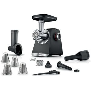 Masina de tocat carne BOSCH Seria 6 MultiPower MFWS640B, 3.5kg/min, 2100W, accesoriu carnati, negru-argintiu