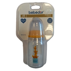 Biberon BEBEDOR 1005434, flux mediu, 0 luni+, 125ml, galben-transparent