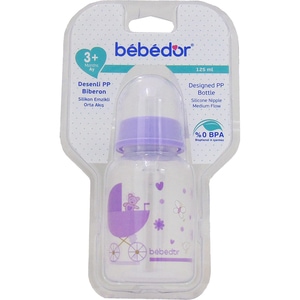 Biberon BEBEDOR 1005435, flux mediu, 0 luni+, 125ml, mov-transparent