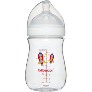 Biberon BEBEDOR 95302, flux lent, 3 luni+, 240ml, rosu-transparent