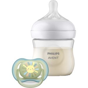 Set PHILIPS AVENT Natural Response SCD837/10: biberoane 125ml + suzeta Ultra Air, flux lent, 0 luni+, alb-verde