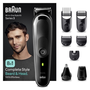 Aparat de tuns multifunctional 8 in 1 BRAUN MGK3440, acumulator,  50 min autonomie, Wet&Dry, negru