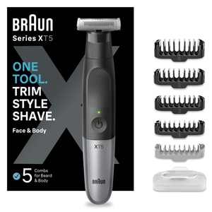 Aparat hibrid de barbierit si tuns barba BRAUN Series XXT5100, Wet&Dry, 45 min autonomie, 1 element de taiere, husa, negru-gri