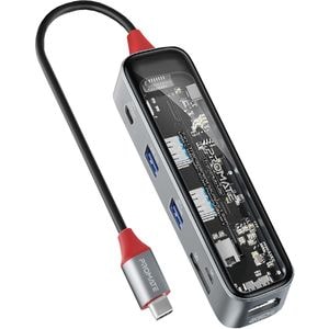 Hub USB Type-C 7 in 1 PROMATE TransHub-Lite, USB 3.0, HDMI, SD/MicroSD, transparent