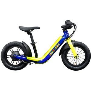 Bicicleta asistata electric fara pedale VR46 Motorbike, roata 12", motor 150W, viteza max 12 Km/h, albastru-galben