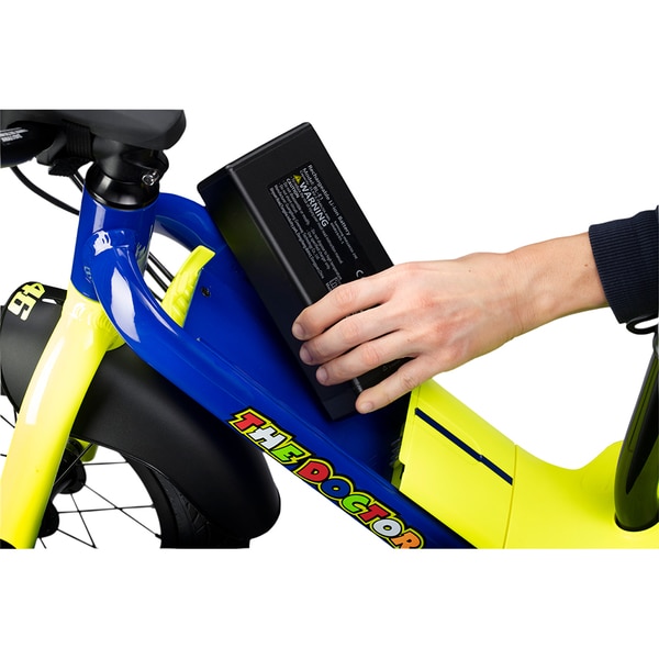 Bicicleta asistata electric fara pedale VR46 Motorbike, 12.5 Inch, albastru-galben
