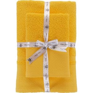 Set 2 prosoape baie MILA HOME Berna, 70 x 140 cm, 50 x 90 cm, bumbac, galben