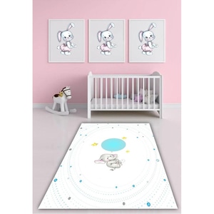 Covor copii Collection Kids Elephant, 120 x 180 cm, poliester, alb-albastru