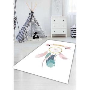 Covor copii Collection Welcome, 120 x 180 cm, poliester, alb-verde