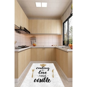 Covor bucatarie Collection Loving, 80 x 140 cm, poliester, bej-negru