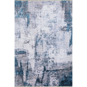 Covor living / dormitor Heybe, 80 x 150 cm, bumbac, gri-albastru
