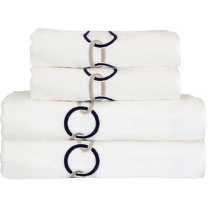 Set 4 prosoape baie AVATEX Circle, 50 x 90 cm, 70 x 140 cm, bumbac, alb-bleumarin