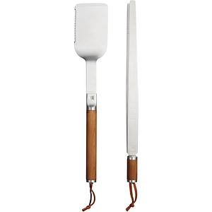 Set ustensile pentru gratar FISKARS Norden, 2 piese, otel inoxidabil si lemn, argintiu/maro