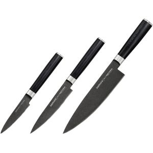 Set cutite SAMURA Mo-V Stonewash SM-0230B, 3 piese, otel, negru