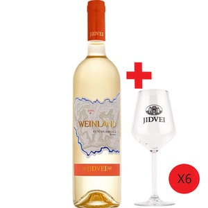 Vin alb demisec Jidvei Weinland Feteasca Regala, 0.75L, bax 6 sticle + 6 pahare Jidvei