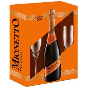 Set Vin spumant alb brut Mionetto Prosecco Orange, 0.75L + 2 pahare