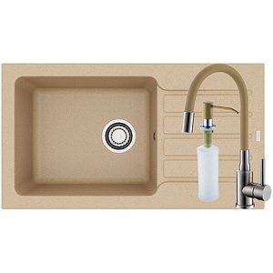 Pachet chiuveta ALVEUS Niagara 90 G55, 1 cuva, picurator reversibil, compozit granit+ baterie Flexa + dozator, bej